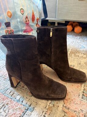 Sam Edelman Brown Suede Ankle Booties with Block Heel